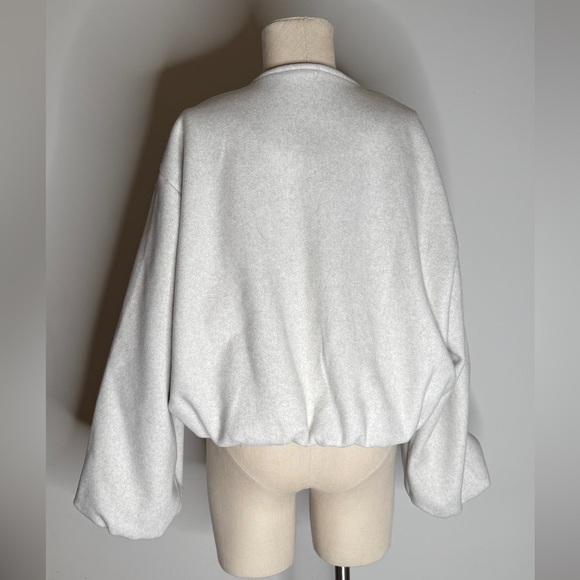 Zara Bomber Cream Zip-Up Jacket cropped. Round Neck Pockets Light Grey Large - Picture 5 of 8